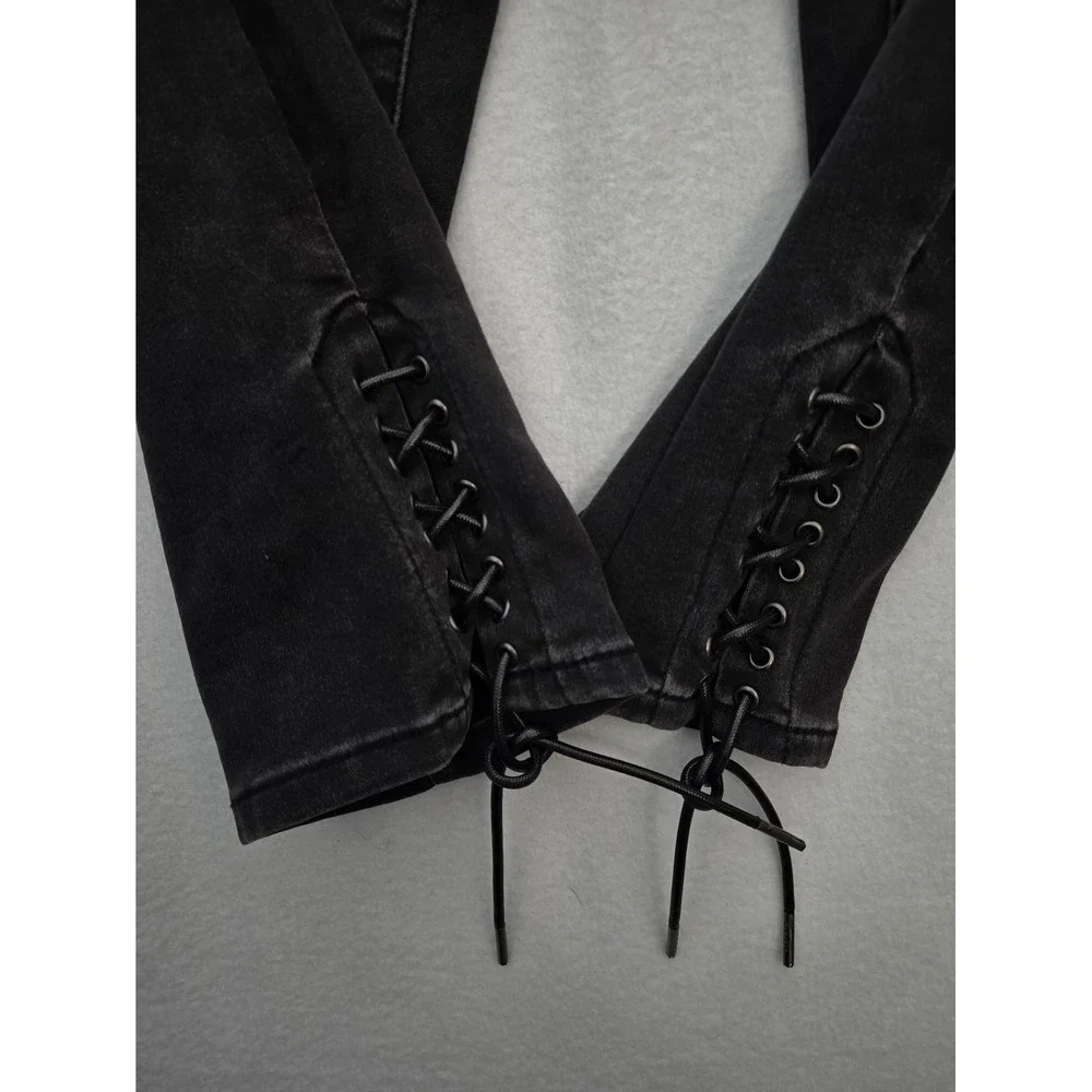 DG2 Diane Gilman Lace Up Ankle Crop Jeans 8P Black Denim High Rise Goth